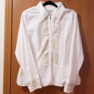 Dressy white button down peplum top